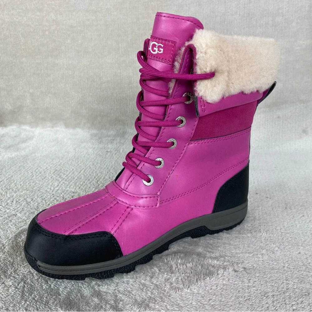 UGG Butte II Boots Girls‎ 5 Women 6 Pink Leather Waterproof Insulated Sheepskin